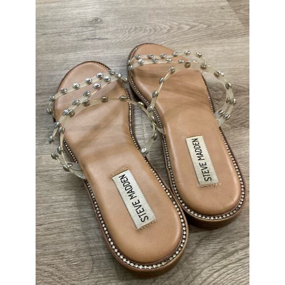 Steve Madden Women's Clear Studded Sandals Size‎ 8 Strappy Slip On Spring Summer - Picture 5 of 10